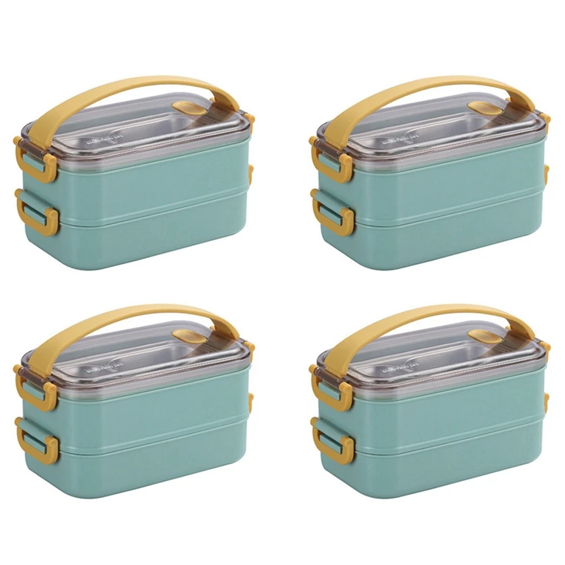 

4X Portable Lunch Box For Kids School Microwave Bento Box With Movable Compartments Salad Fruit Food Container Box Green