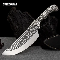 longquan kitchen knife handmade forged machete chef chopper knife 8 5 inch sharp beautiful knife with pattern meat poultry tools