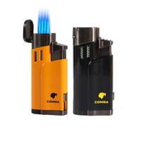 cohiba lighter gas jet smoking windproof cigar turbo fire butane flame jet tobacco accessories with cigar punch lighter