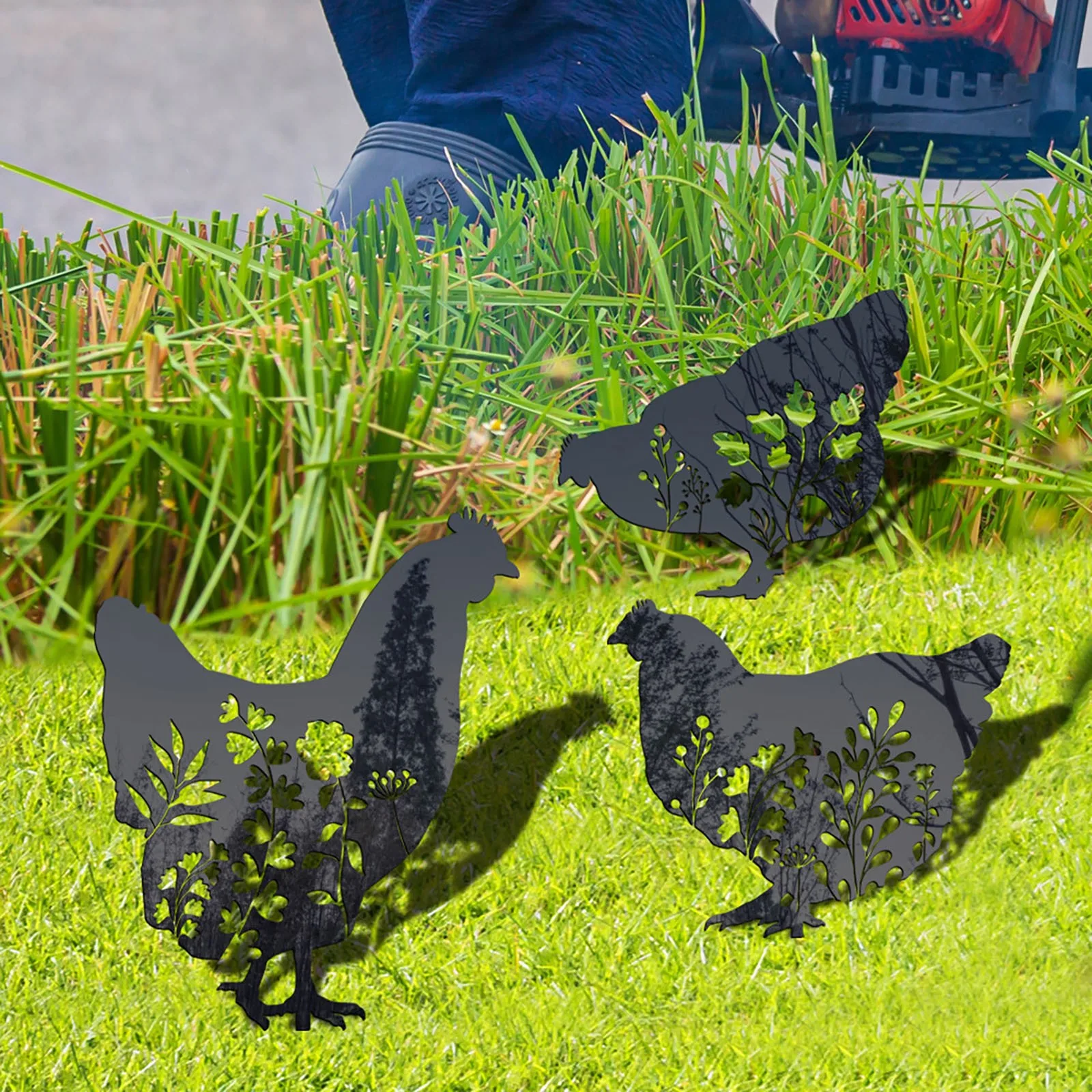 

Plastic Rain Gauge with Stake Poultry Decoration Yard Insert Chicken Acrylic Mirror Sticker Yard Art Metal Flowers Outdoor Decor