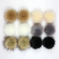 12pcs diy faux fur pompom natural fox hairball hat ball pom pom handmade large hair ball hat with rubber band 10cm dia