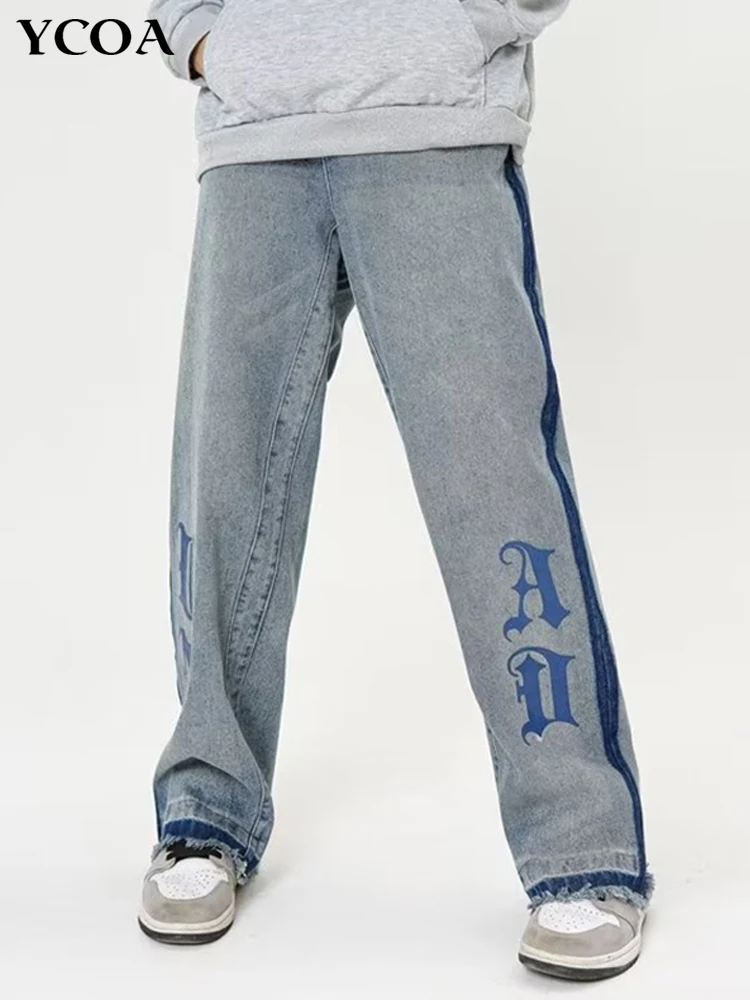 

Джинсы мужские мешковатые в стиле оверсайз с высокой талией и надписью