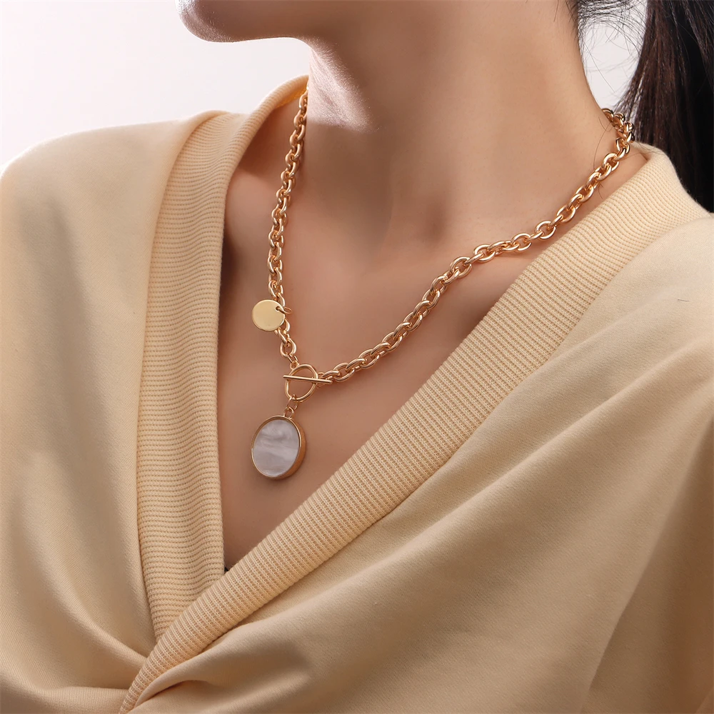 

Fashion Shell Stone Lock Necklace Gift for Women Twist Gold Color Chunky Thick Lock Choker Chain Necklaces Party Jewelry