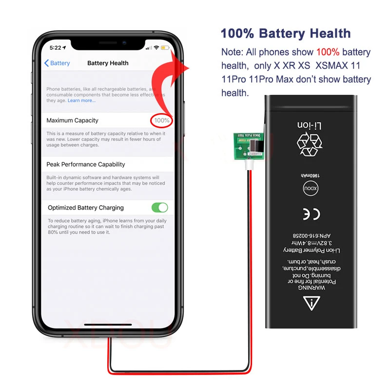 2022 zero cycle high quality battery for iphone 5 6 6s 5s se 7 8 plus x xs max 11 12 pro mobile phone with free tools sticker free global shipping
