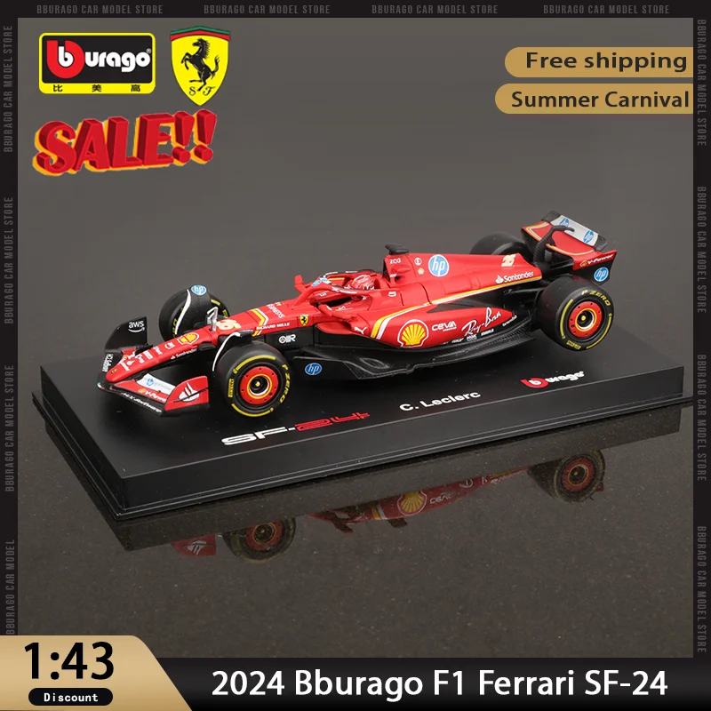 Фото В наличии Новый продукт 2024 Ferrari F1 Bburago 1:43 Ferrari Sf24 из сплава, миниатюрная литая под давлением модель гоночного автомобиля Ferrari Formula, игрушка в подарок №1