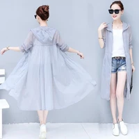 2022 spring summer female jacket outwear fashion loose casual sun protection clothing women long solid hooded thin coat x87