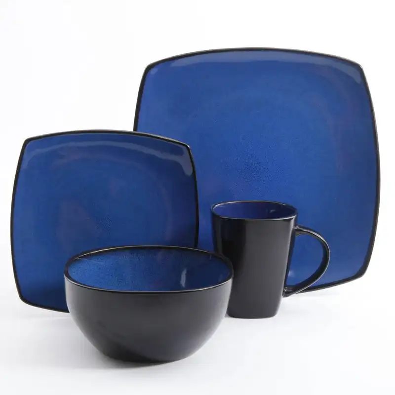 

Square Stoneware 16 Piece Dinnerware Set, Blue Dinnerware Set Utensils For Kitchen