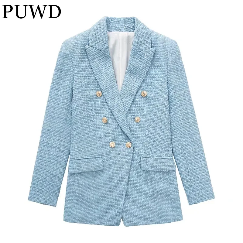 

Женский деловой двубортный Блейзер PUWD, текстурированный пиджак, весна-осень 2022, модный офисный пиджак, уличная облегающая женская шикарная ...