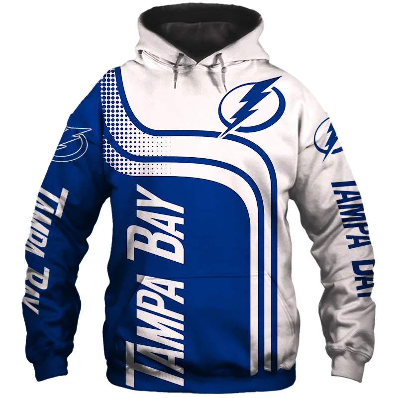 

Tampa Bay Men's Fashion 3D Hoodie Stitching design blue lightning white letter print Lightning cool outdoor sweatshirts