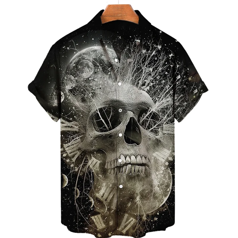 

New Hawaiian Shirts Men's Skull Print Summer Men's Shirts 3d Men's Shirts Fashion Single Row Back Cuban Collar Summer Tops