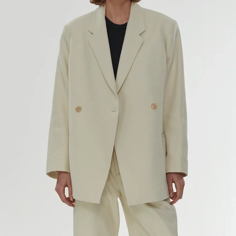 T0tem* Women Jacket Black Double-breasted Shoulder Pads Blazer Women 2023 Fall Loose Suit Collar Coat High Quality Ladies Top