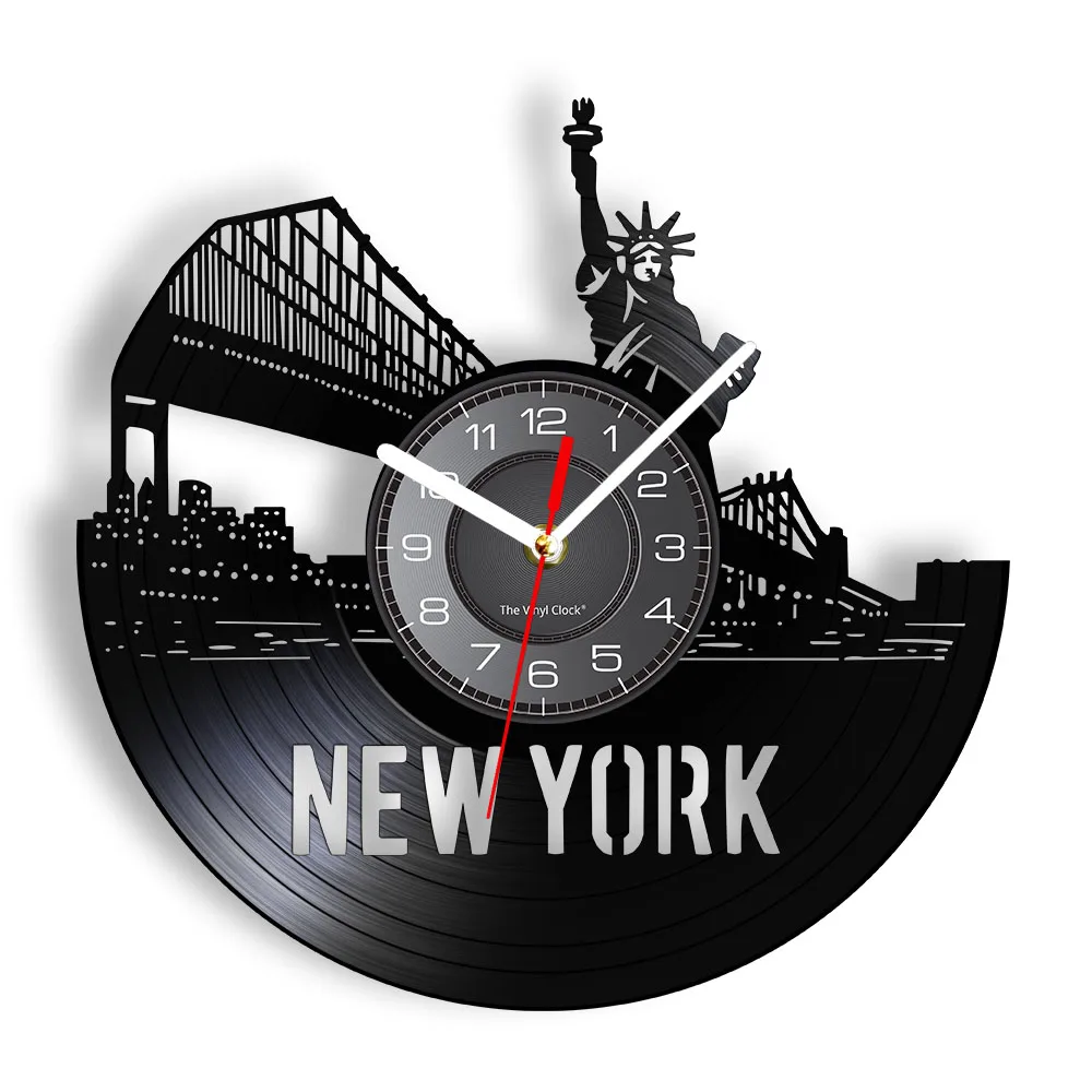 New York City Statue Of Liberty Vinyl Record Wall Clock USA Cityscape Home Living Room Silent Wall Clock Travel Tourism Gift