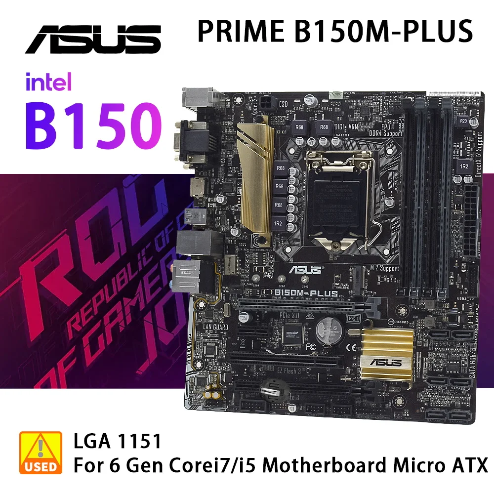 

LGA 1151 Motherboard Asus PRIME B150M-PLUS Intel B150 Motherboard 4×DDR4 64GB PCI-E 3.0 M.2 USB3.0 Micro ATX For 6 Gen Core i7i5