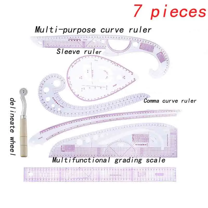 7pieceDIY sewing ruler, tailor suit, French curve ruler accessories, plastic dress curve ruler, used for sewing pattern design