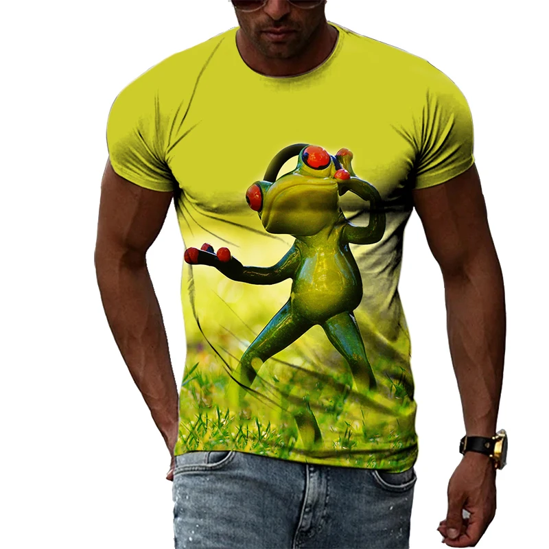 

Summer New Men's Personality T-Shirt Hip Hop Funny Frog 3D Printing Graphics Short Sleeve Fashion Casual Quality O Neck Top 6XL