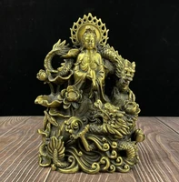 china brass seiko double dragon guanyin bodhisattva crafts statue