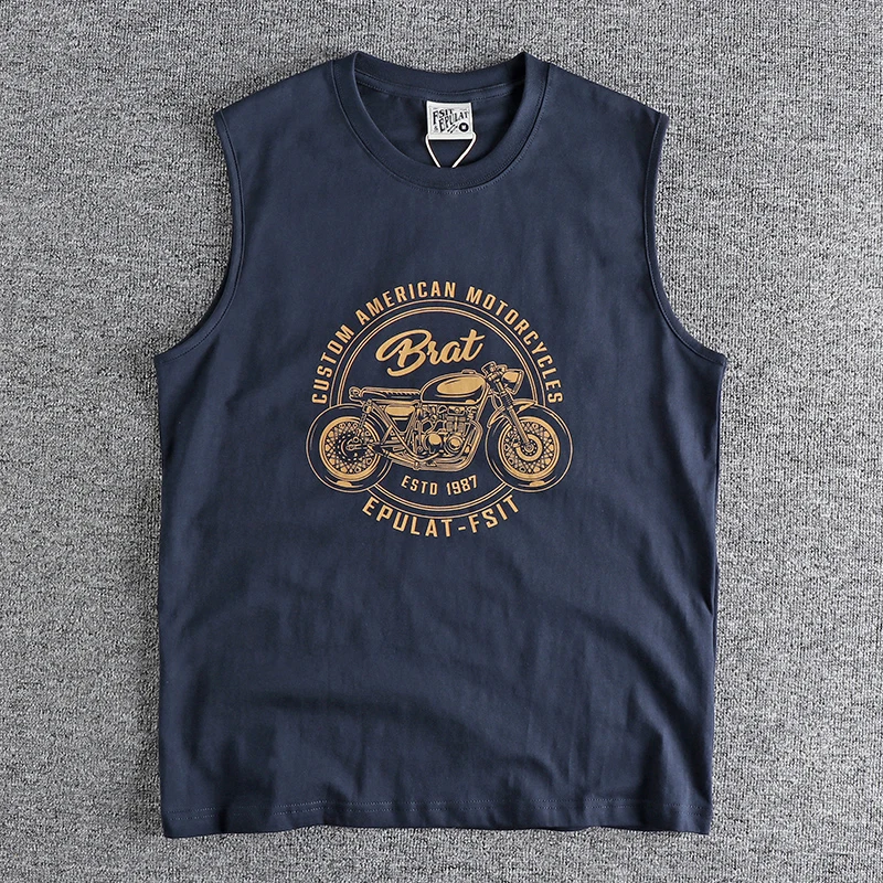 

Летняя американская Ретро футболка без рукавов с круглым вырезом и принтом Мужская мода 100% хлопок потертый Повседневный жилет