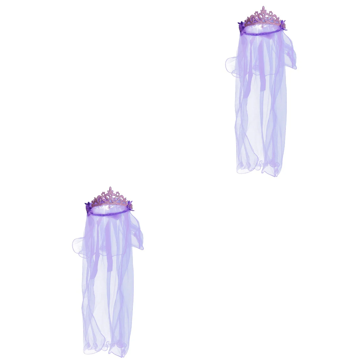

2pcs Delicate Flower Girl Veils Crown Two Layers White Wedding Communion Hair Wreath Headdress (Purple)