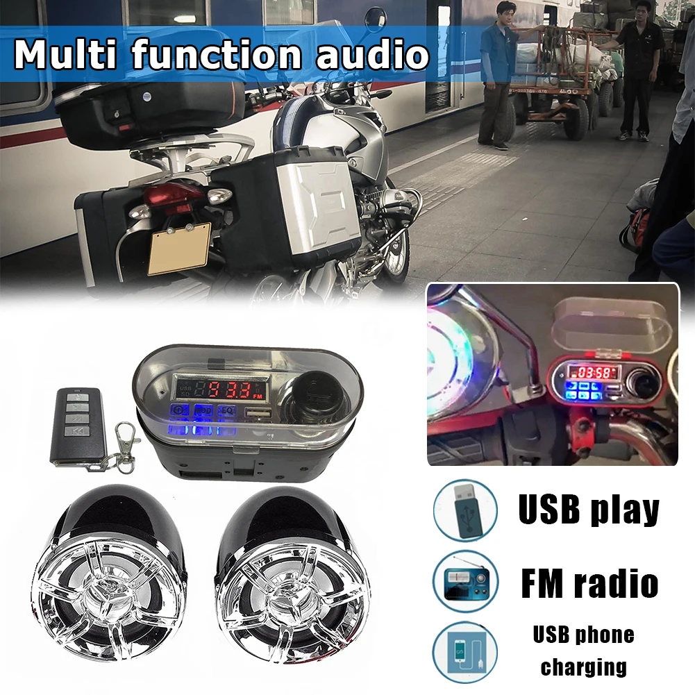 

HY-007 Motorcycle Bluetooth-compatible Speaker Audio System Handsfree TF Radio USB Charger for Outdoor Personal Motorcycle