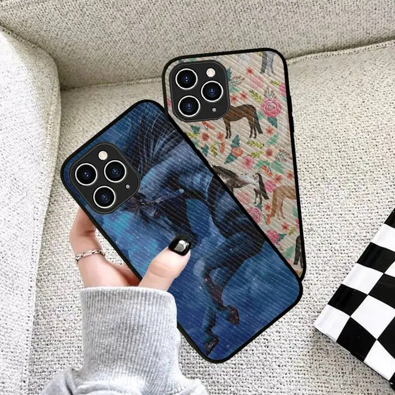 

FHNBLJ Horse Pony Pattern Phone Case Hard Leather Case for iPhone 11 12 13 Mini Pro Max 8 7 Plus SE 2020 X XR XS Coque