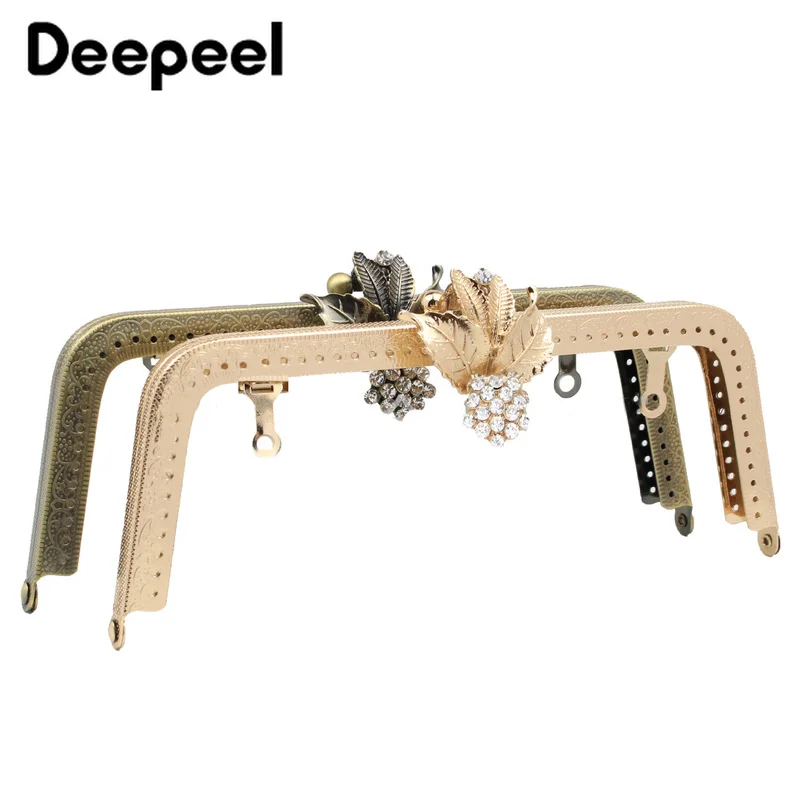 2Pcs 20cm Embossed Metal Bag Handles DIY Square Purse Frame Handbag Sewing Brackets Wallet Kiss Clasp Handle Frames Accessories