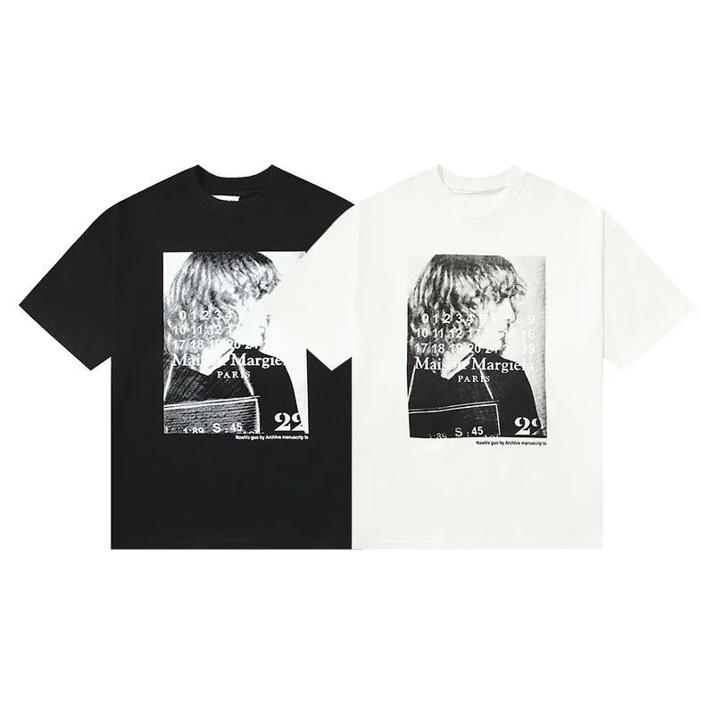 

2023 MM6 style digital letter portrait pattern Maison Margiela printed loose short-sleeved couple T-shirt