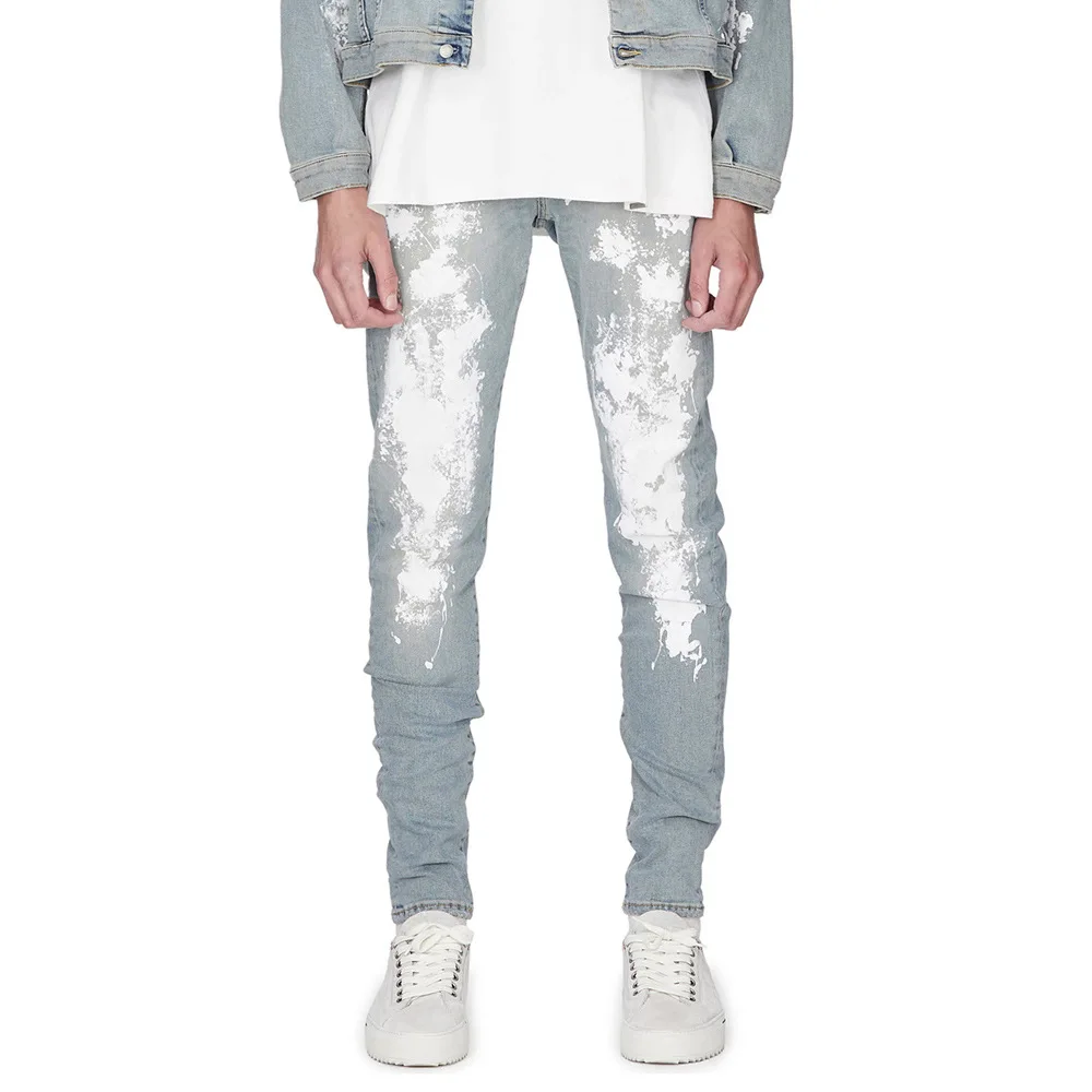 Size 28-36 Black Printed Mens Jeans Fashion Slim Elastic Pantalones Hombre Streetwear Men Full Length Denim Trousers