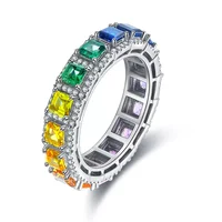 Vintage Eternity Band Ring 925 Sterling Silver Rainbow Corundum Diamond Rings for Christmas Gift Idea Trending Products