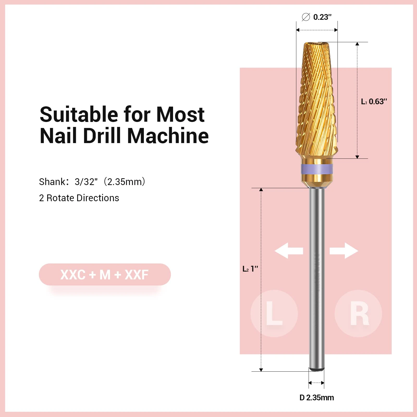 Upgrade 5 In 1 Nail Drill Bits, 3/32'' Carbide Tungsten Multi-function Mixed Grit Suitable for Manicure Cuticle Gel Polishing enlarge