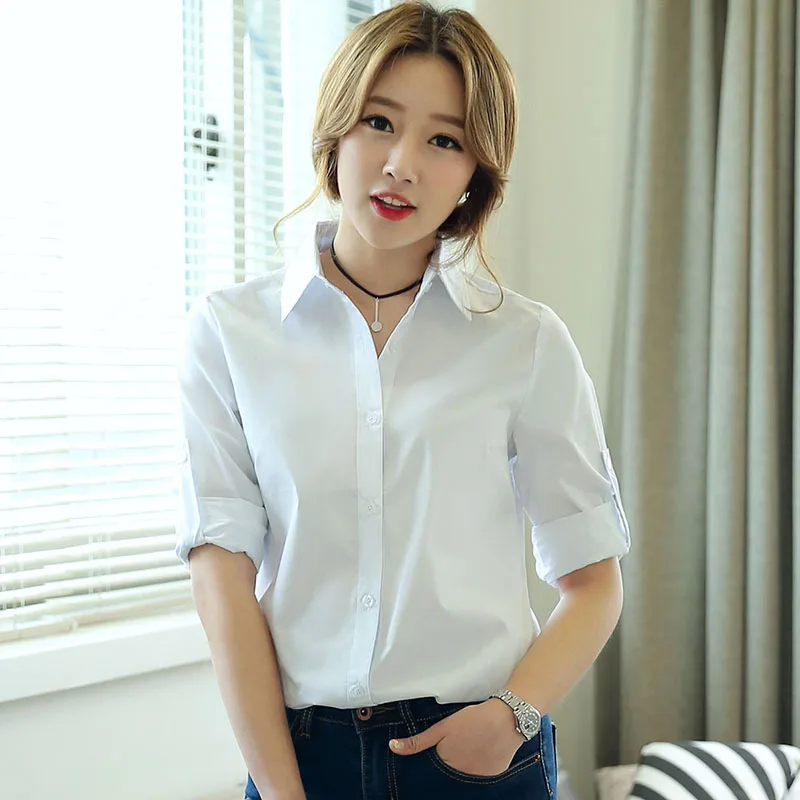 Female New Women'S Spring Autumn Long-Sleeved Cotton Loose Casual Top Fashion Korean Medium And Long Style Lapel Bottom Shirt