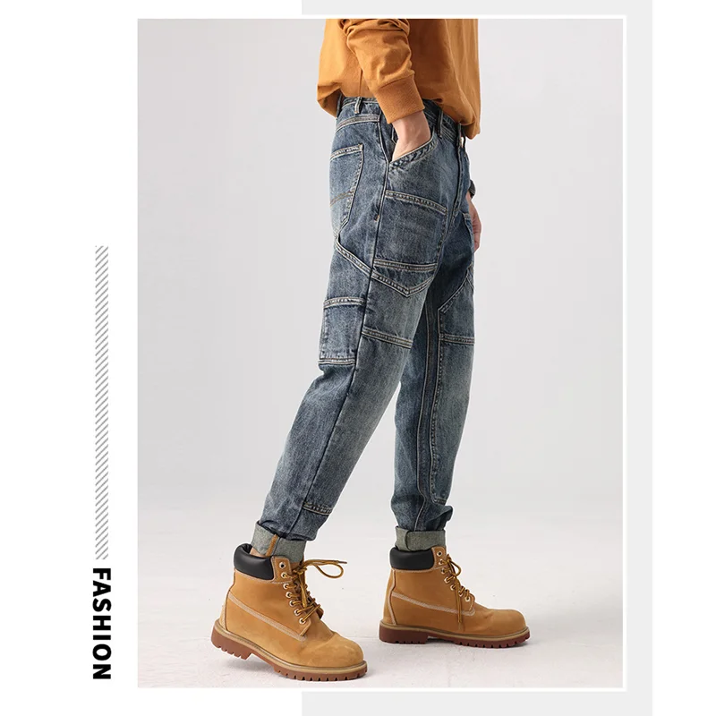 Streetwear Men 2022 New Pattern American Chaopai Male Jeans Vintage Loose Recreational Straight Cylinder Trousers Autumn Female
