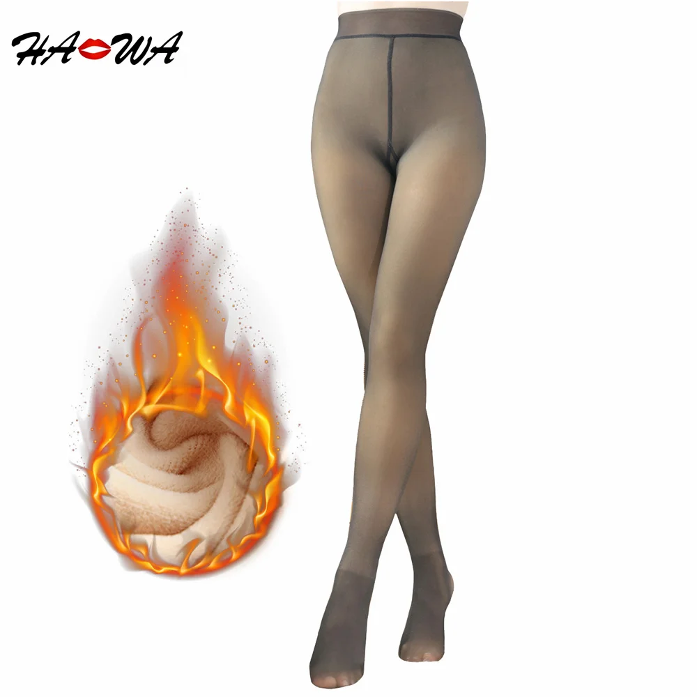 Женские теплые колготки HA WA 200D пикантные тонкие прозрачные нейлоновые с флисовой