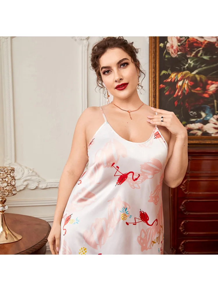 Sexy Dress Loose Casual Home Furnishing Thin Fashion Print Home Sleeping Dress plus size women clothing pajamas
