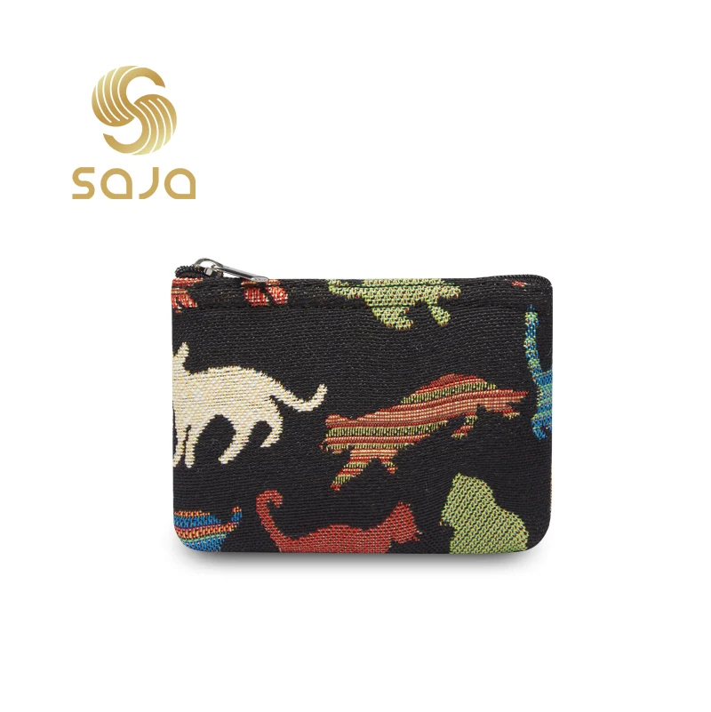 

SAJA Coin Purses Tapestry Zip Credit Card Holder Mini Zipper Wallet ID Card Keys Lipstick Headset Pouch for Women Cute Cat