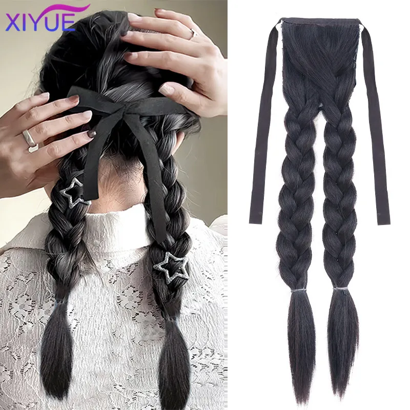 

XIYUE Wig ponytail female long hair natural cross strap wig braid net red Pigtail wig
