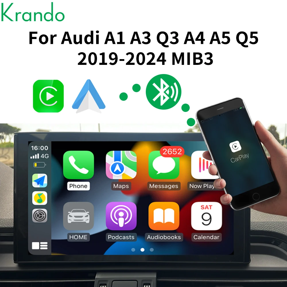 Krando Wireless Apple Carplay Android Auto Интерфейсная коробка для Audi A1 A3 Q3 A4 A5 Q5 2019-2024 Модуль