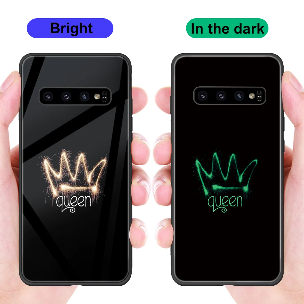 

Queen Crown Heart Phone Case for Samsung Galaxy S22 S21 S20 FE Ultra S10 S9 Plus Note 20 10 9 Lite Luminous Tempered Glass Cover