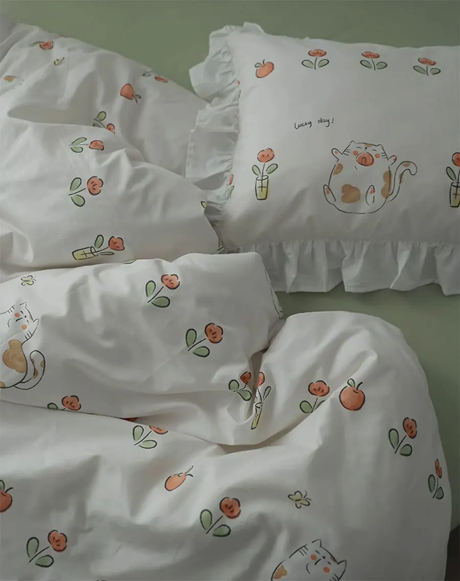 

Fashion flower cat green bedding set teen,twin full queen cute fairyfair cotton home textile bed sheet pillow case quilt cover