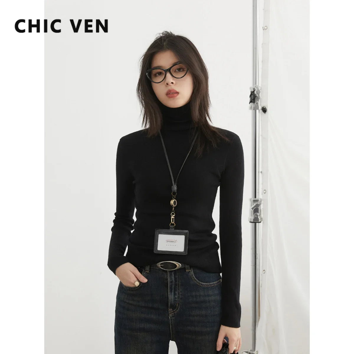 Женские пуловеры CHIC VEN корейская водолазка однотонная трикотажная рубашка с