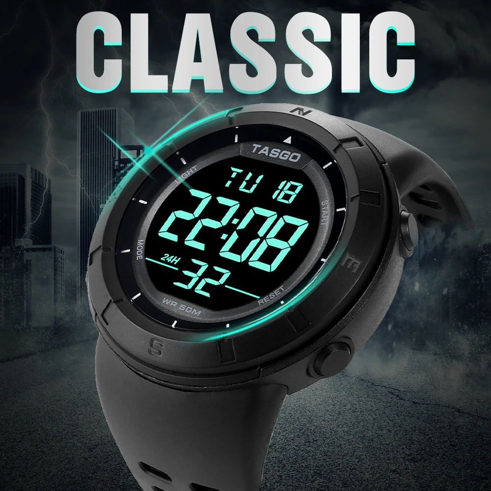 TASGO Digital Watch Men's Sports Watch, Military Digital Double Display Waterproof, Fashion Tactical Watches for Men