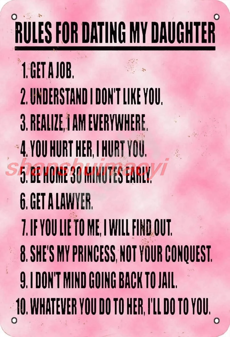 Keely Rules для свиданий My Daughter Металлическая винтажная жестяная вывеска Настенное