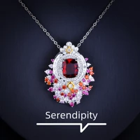 foydjew new high end designer jewelry simulation rupee ruby red stone pendant necklaces micro inlaid full zircon necklace