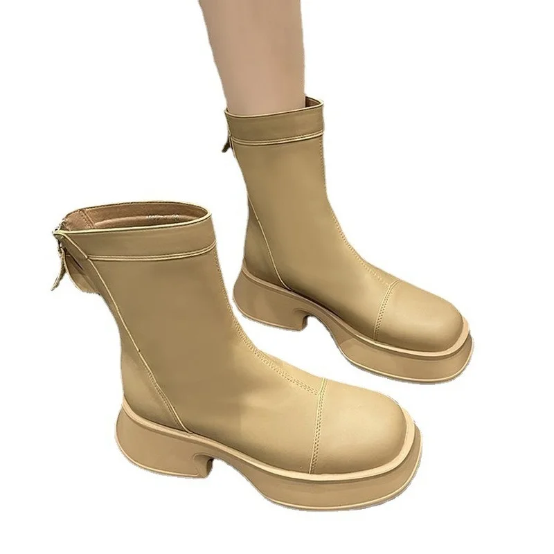 Women Ankle Boots Fashion Thick Heels Spring Winter Casual Outdoor Side Zipper Shoes Woman Leisure Stretch Boots 2022