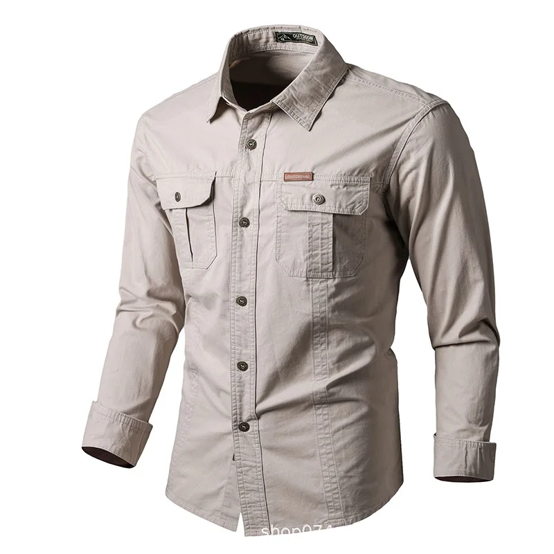 Spring and Autumn Cotton Mens Shirts Long Sleeve Outdoor Leisure Large Size Camisas Single Breasted Solid Lapel