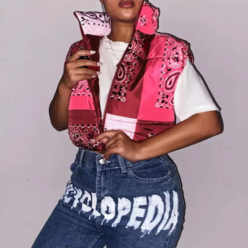 Jackets for Women 2022 Jacket Women's Women's Padded Padded Padded Paisley Print Padded Cotton Jacket with Contrasting Colour