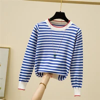 striped knitting womens sweater o neck loose long sleeve thin soft pullover tops femme basic casual all match knitwear female
