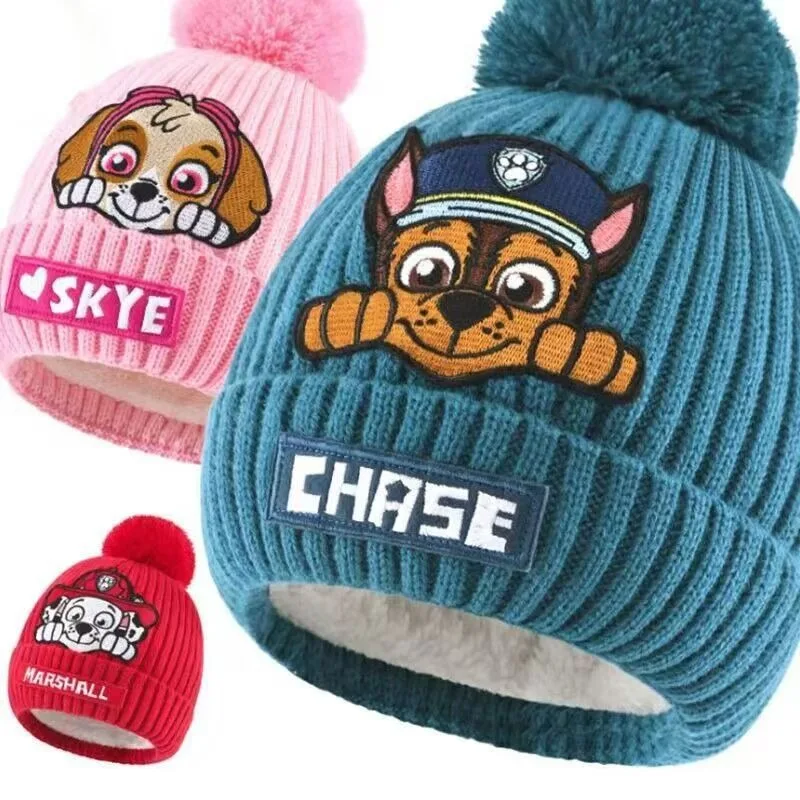 Cartoon Children's Hat Chase/Skye Boys and Girls Paw Patrols Daily Matching Anti-freeze Knitted Holiday Gift