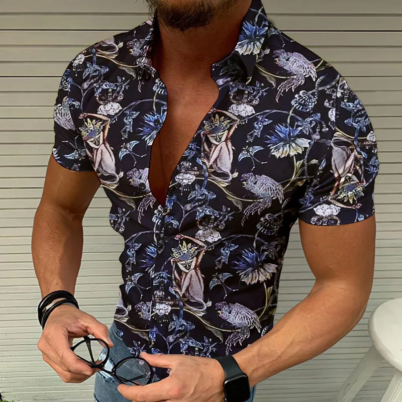 Popular Casual Summer Beach Cardigan Printed Lapel Shirts for Men