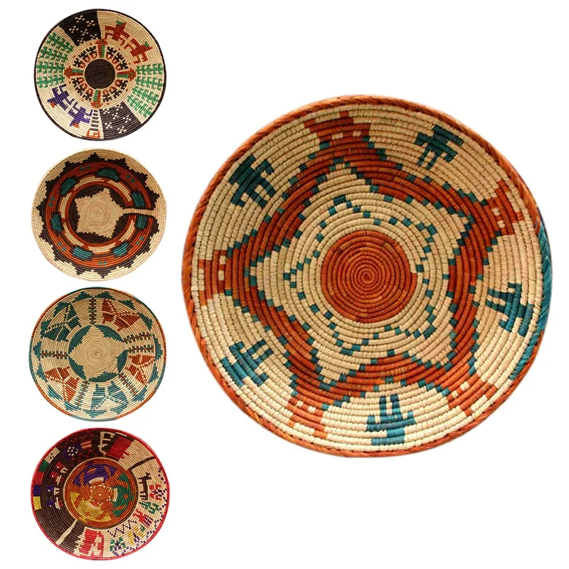 

Handmade Wall Decorations Straw Plates Unique Design Fruit Bowl Home Decor Art Sofa Background Wall Hanging Ornaments