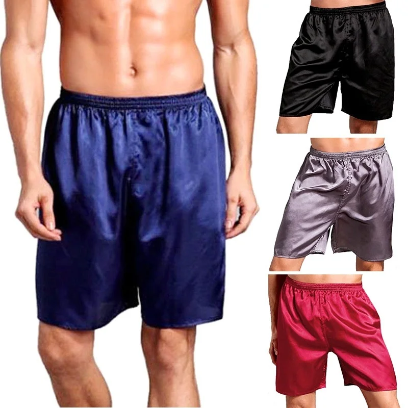

Summer Sleep Bottoms Solid Silk Satin Men Sleepwear Boxers Shorts Nightwear Pajamas For Men Homewear Robes Underwear Pant
